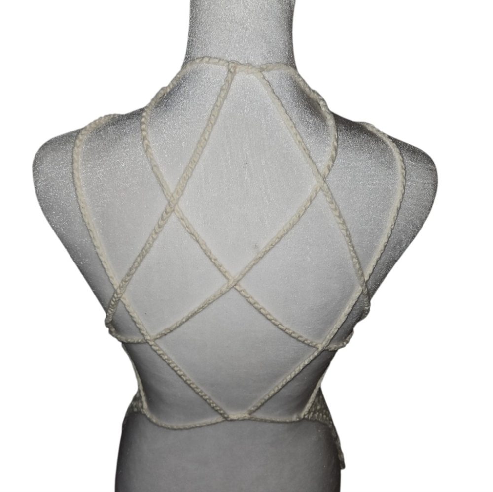 Hand Crafted Crochet Crop-Top Handmade Floral pattern Swim cover-up Cream #752 - Picture 9 of 17